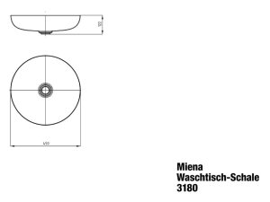 Praustuvas Miena 3180 Ø45  montuojamas ant stalviršio, baltas matinis