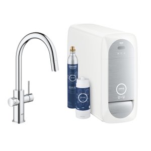Plautuvės maišytuvo komplektas su ištraukiamu snapu, filtravimo ir gazavimo funkcija GROHE Blue Home, chromo spalvos 