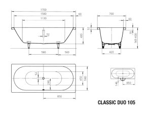 Vonia Classic Duo 105 170x70, easy clean danga, full antislip danga