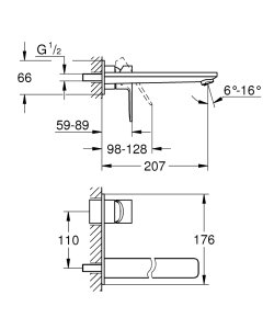 Praustuvo maišytuvas iš sienos GROHE Lineare, 207 mm ilgio, nerūdijančio plieno spalvos
