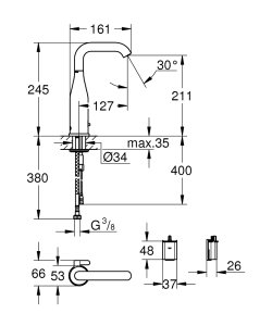 Sensorinis praustuvo maišytas GROHE Essence E, su 6V baterija, chromo spalvos 