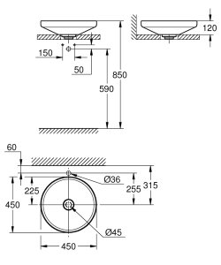 Praustuvas - dubuo GROHE Airio Spa, 45 cm, su dugno vožtuvu