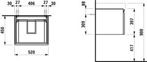 Spintelė praustuvui Laufen PRO S 520x450x390 mm, 1 stalčius, tinka praustuvui 810962, spalva - balta