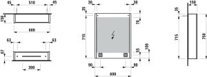 Veidrodinė spintelė Laufen FRAME 25, 600x150x750 mm, 2 LED šviestuvai, 2 el. lizdai, 1 dvipusio veidrodžio kairinės durelės, spalva - balta blizgi