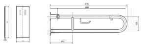 Atlenkiama atrama Bemeta Help 600 mm su WC popieriaus laikikliu ir tvirtinimo apdaila, nerūdijančio plieno blizgi