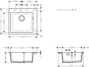Granito SilicaTec plautuvė Hansgrohe S510-F450, montuojama ant stalviršio, 450 mm, akmens pilka