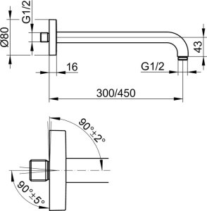 Alkūnė dušo galvai iš sienos 312mm