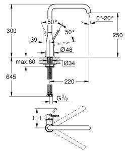 Plautuvės maišytuvas GROHE Essence L formos, matinis juodas (Phantom Black)