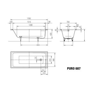 Vonia Puro 687 170x70, easy clean danga, antislip danga