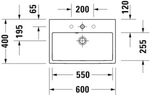 Praustuvas Duravit Vero Air 600x400 be sylės maišytuvui, compact