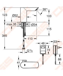 Maišytuvas praustuvui sensorinis GROHE Bau Cosmopolitan su temperatūros ribotuvu, 50–60 Hz, 230V