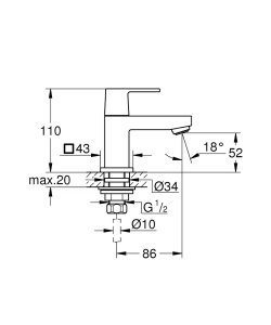 Praustuvo maišytuvas GROHE Eurocube XS dydžio, šaltam vandenui, chromo spalvos 
