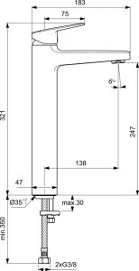 Maišytuvas praustuvui-dubeniui Ideal Standard Ceraplan, aukštas, be dugno vožtuvo