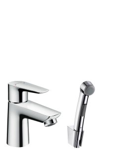 Praustuvo maišytuvas HANSGROHE Talis E 80, su rankiniu bidė dušeliu, 1,6 m dušo žarna, dugno vožtuvu