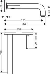 Praustuvo maišytuvas AXOR Citterio 220 mm, iš sienos, chromo spalvos