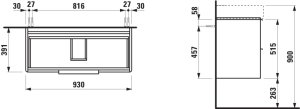 Spintelė praustuvui Laufen BASE 930x390x530 mm, su dviem stalčiais, praustuvui 810287, spalva- balta matinė