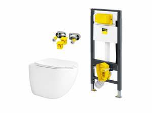 WC komplektas Viega Prevista Dry rėmas su tvirtinimo elementais + pakabinamas unitazas Ravak Chrome AquaSpin su lėtai užsidarančiu dangčiu