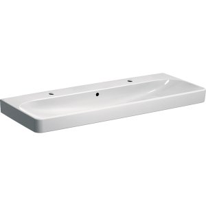 Praustuvas Geberit Smyle Square 120x48 cm, su dvejomis skylėmis maišytuvui su perpylimo anga