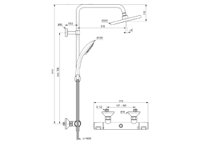 Dušo sistema IDEAL STANDARD Ceratherm25,termostatinė. Komplekte termostatinis maišytuvas,Ø200mm dušo galva(plastikinė),100 mm 3funkcijų rankinis dušas
