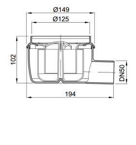 Trapo korpusas horizontalus dn50, be membranos
