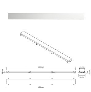Dušo latako grotelės Bemeta INOX 700 mm, nerūdijančio plieno paviršiumi arba plytelei įklijuoti