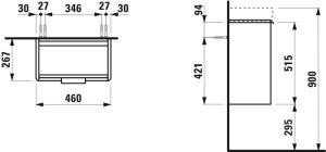 Spintelė praustuvui Laufen BASE 460x265x530 mm, 1 durelės (lankstai dešinėje), praustuvui 815954, spalva- balta blizgi