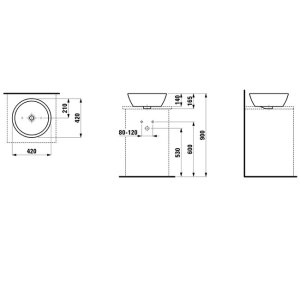 Praustuvas-dubuo LAUFEN PRO 420x420x165 mm, be angos maišytuvui, spalva - balta LCC (LAUFEN Clean Coat)