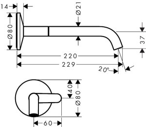 Praustuvo maišytuvas AXOR One Select 220 mm, iš sienos, chromo spalvos 