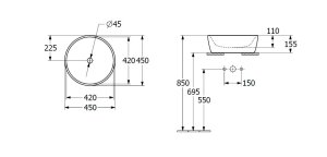 Praustuvas Architectura 450mm, montuojamas ant stalviršio 