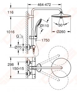 Termostatinė dušo sistema Grohe Euphoria 260 CoolTouch 3 srovių