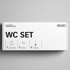 Aksesuarų komplektas Keuco Plan 3-in-1: WC popieriaus laikiklis, WC šepetys, kabliukas. Spalva - chromas