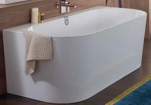 Vonia VILLEROY&BOCH Oberon 2.0 1800x800 su priekine panele, apvalinti kampai, su sifonu baltais ir chromuotais dangteliais