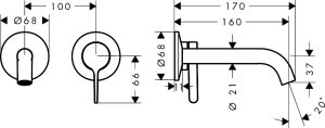 Praustuvo maišytuvas AXOR One 160 mm, iš sienos,  chromo spalvos 