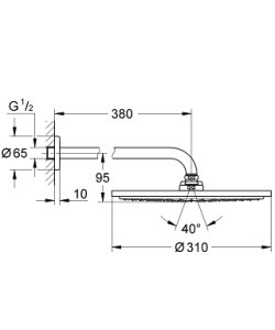 Dušo galva GROHE Rainshower Cosmopolitan 310 su 380mm alkūne iš sienos, 1 srovė, matinio rausvo aukso spalvos (Brushed Warm Sunset)