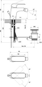 Bidė maišytuvas Ravak FL 055.20 su dugno vožtuvu, 121 mm, juodos matinės spalvos 