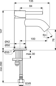 Maišytuvas praustuvui Ideal Standard Ceraline, H76, be dugno vožtuvo, spalva - juoda matinė