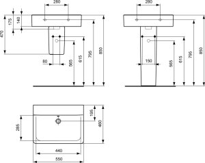 Praustuvas Ideal Standard Connect Cube, matmenys: 550x460x140, be skylės maišytuvui
