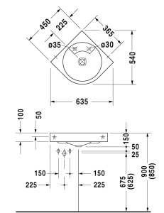 Praustuvas DURAVIT Architec 63,5x54 cm, kampinis