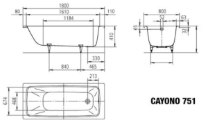 Vonia Cayono 751 180x80, spalva - balta matinė