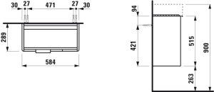 Spintelė praustuvui Laufen BASE 585x290x525 mm, su dviem stalčiais, praustuvui 815285, spalva- balta matinė