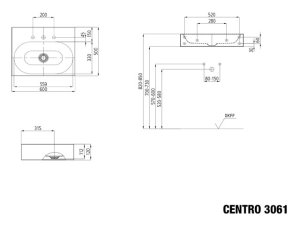 Praustuvas Centro 3061, matmenys: 600x500x120mm, 1 skylė maišytuvui, su easy clean danga, su garso izoliacija