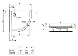 Padėklas dušo Ideal Standard Hotline New, matmenys: 900x900x80mm, akrilinis