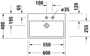 Praustuvas Duravit Vero Air 600x400 be sylės maišytuvui, compact