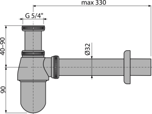 Praustuvo sifonas Alcadrain A431, metalinis, DN32
