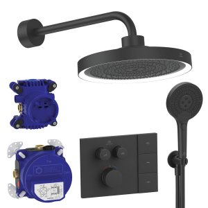Dušo sistema IDEAL STANDARD Ceratherm Navigo Solos, 300mm dušo galva, 3 funkcijos, 400mm dušo alkūnė, apšvietimas, juoda matinė