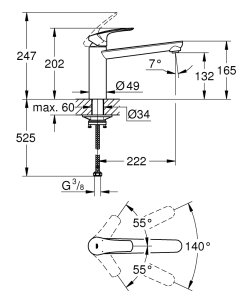 Plautuvės maišytuvas GROHE Eurosmart 1/2", nerūdijančio plieno spalvos 
