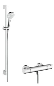 Termostatinis dušo maišytuvas su dušo komplektu HANSGROHE Crometta, su 90 cm dušo stovu, spalva - balta/chromo