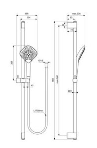 Komplektas dušo Ideal Standard IdealRain EvoJet Diamond, 134 mm dušo galva, 900mm stovas, 1750mm žarna, chromas
