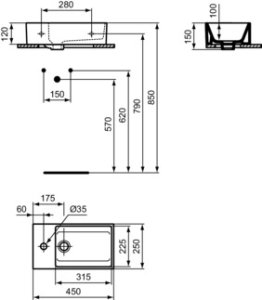 Praustuvas Ideal Standard Extra, 450x250x150 mm
