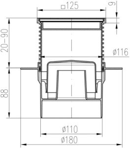 Trapas d110 Hydro nerūdijančio plieno rėmelis, Gate grotelės, vertikalus 12,5x12,5cm